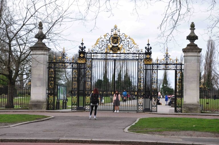 View on entrance to the Regent Park near the Japanese Garden Island and Queen Marys Rose Gardens