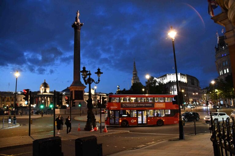 Never published photography of Night view on Trafalgar Square from Whitehall