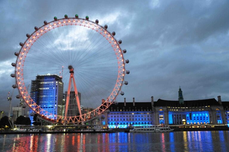 View On London Eye and County Hall From Victoria Embankment Near Monument To The RAF